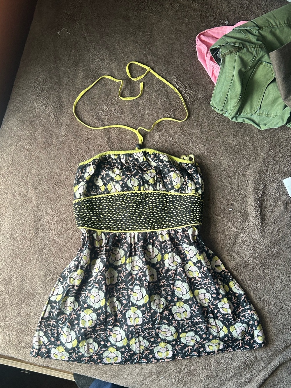 Late Y2K Free People Black and Yellow Floral Halter Dress